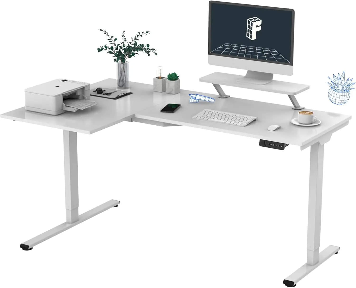 

FLEXISPOT L Shaped Standing Desk Electric Corner Gaming Table with Monitor Shelf, Dual Motors, USB Charging Port, Adjustable