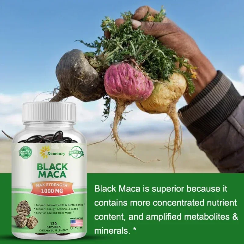 Black Maca Root - Enhances Male Energy, Vitality and Stamina, Balances Hormones, Improves Memory & Mental Clarity