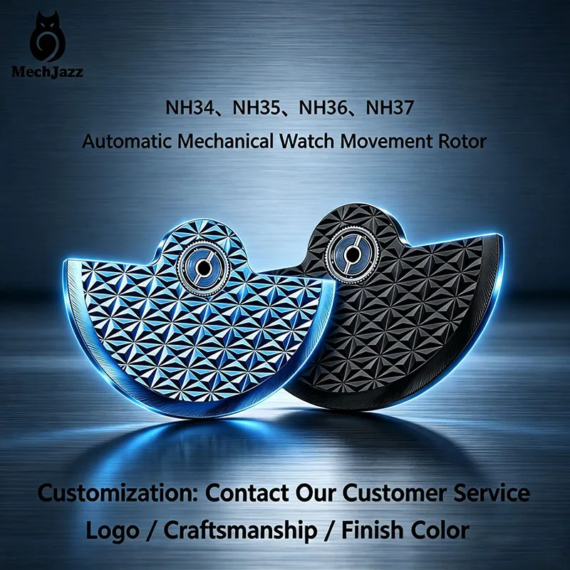 MechJazz Diamond Engraved Watch Rotor, Oscillating Weight Hammer, Fits NH34, NH35, NH36 Mechanical Movements, Watch Mod Replacem