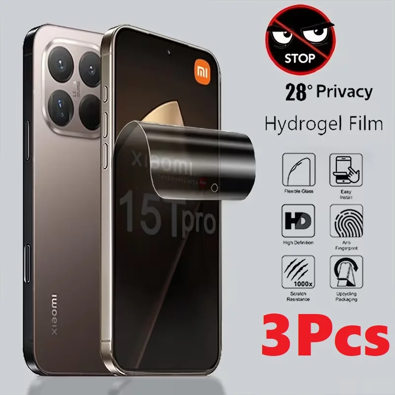 3 Stück Anti-Spionage Hydrogel Displayschutzfolie für Xiaomi 15T 14T 14T Pro Ohne Fingerabdruck-Entsperrung Sichtschutzfolie für Xiaomi 15T Pro