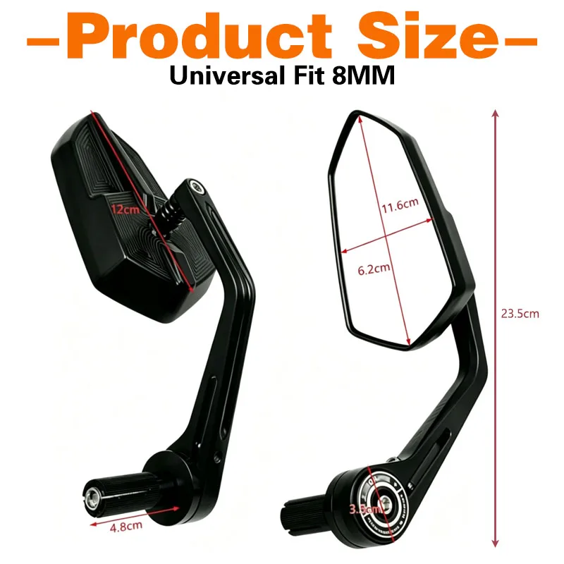 2 Stück, blendfreie, universelle Lenkerend-Rückspiegel, verstellbarer Spiegel für Motorräder, passend für Honda CB500F, CB650R, CB1000R, CBR600RR. – Detail 4