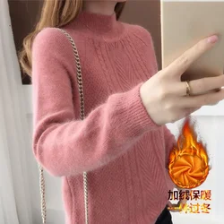 Women Winter Pullovers Women Long Sleeve Sweater Turtleneck Knitted Sweater Women Clothe Thick Plus Velvet Sweater Bottom Shirts