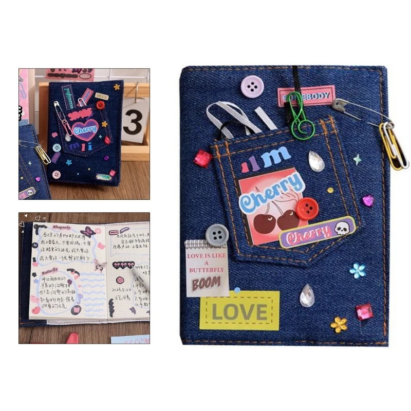 Kits Antigos de Livro-Razão com Material DIY, Tecido Denims Notebook, Clássico, Médio, Retro