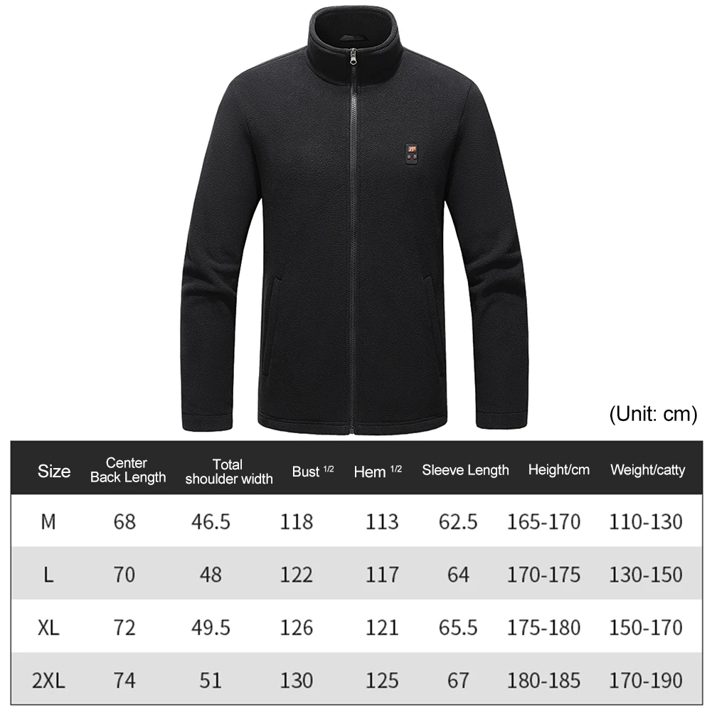 Verwarmingsjack met 9 verwarmde ruimtes, temperatuur 3 versnellingen, USB-opladen, verwarmde jas met ritssluiting, waterdichte verwarmde trui voor buitenactiviteiten