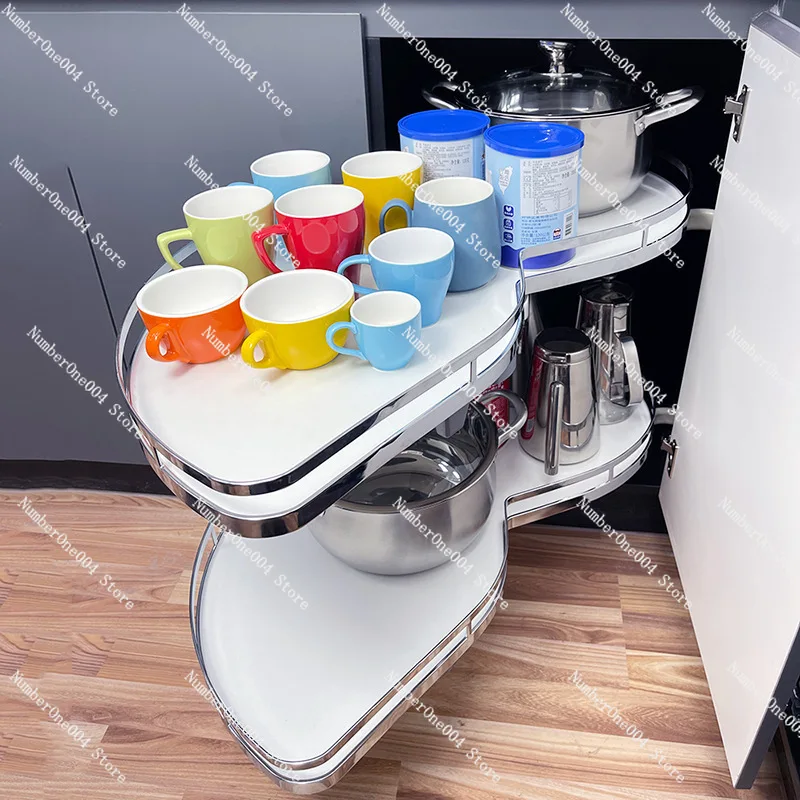 Corner Basket Cabinet Corner Storage Pot Basket Damping Buffer Double-Layer Flying Saucer Peanut Plate Small Monster Basket