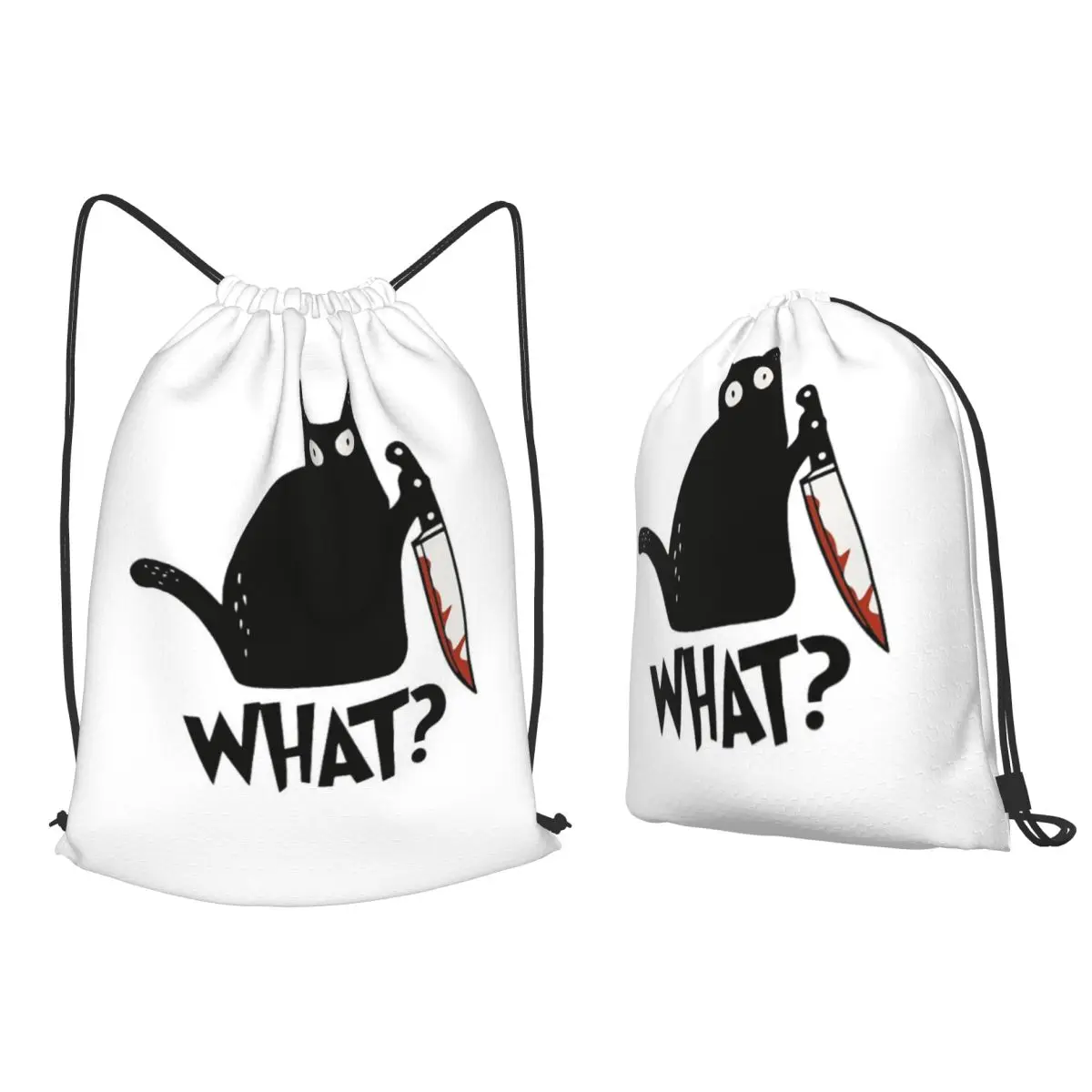 

Cat What Murderous Black Cat With Knife Backpacks Multi-function Drawstring Bags Sports Bag Book Bags for Travel School