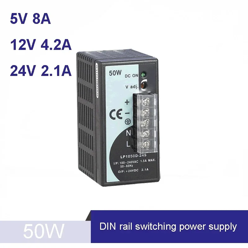 50W 5V 12V 24V Mini size Din Rail Single Output Switching power supply 100-240V input