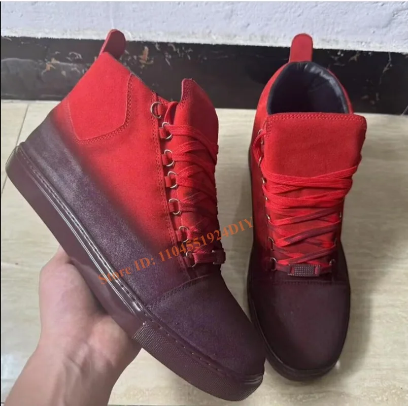 

Real Leather Lace U High Top Sneakers Man Round Toe Lace Up Gradient Fade Flat Shoes for Man Outdoor Male Flats