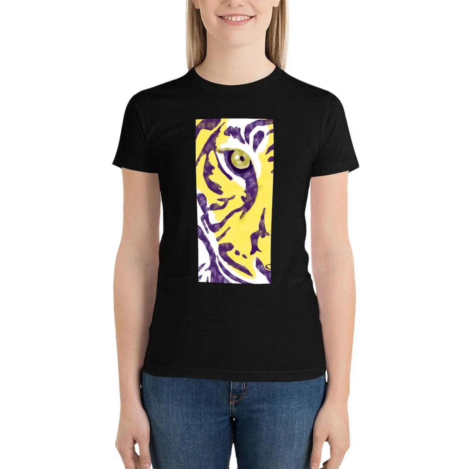 Purple and gold watercolor Tiger artwork T-Shirt funny shirts graphic tees animal prinfor tshirts woman