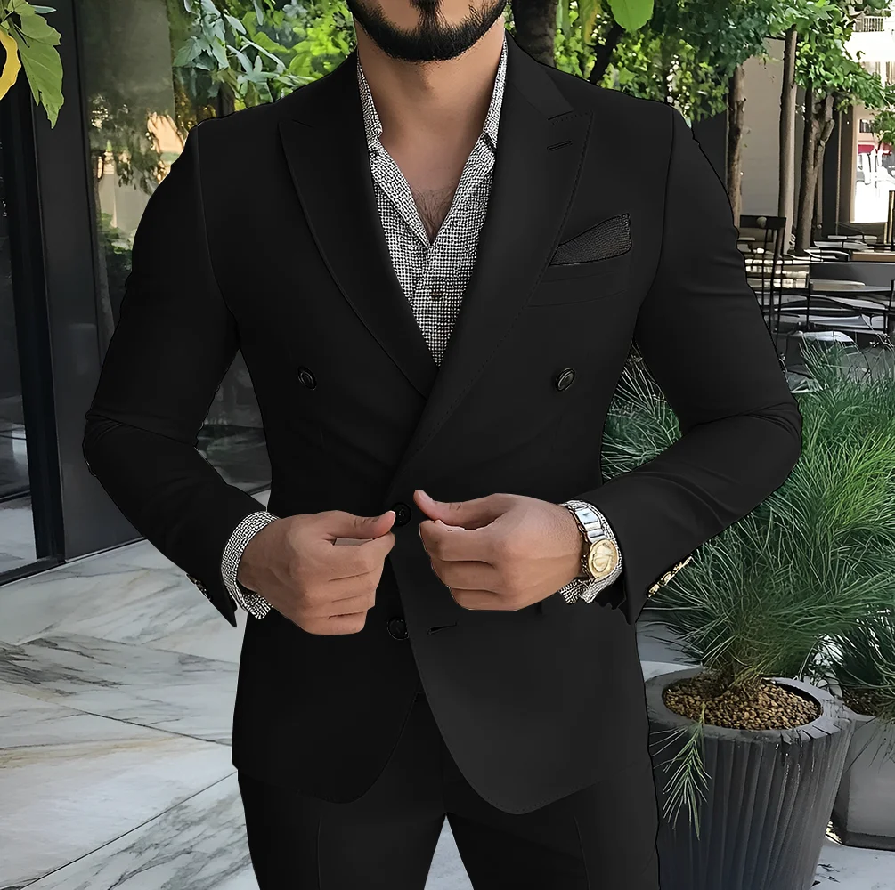 Classic Men's Suit Double Breasted Blazer 2 Piece Suit Wedding Groom Ivory Tuxedo Jacket Pants Male Slim Fit Outfit - Image 3