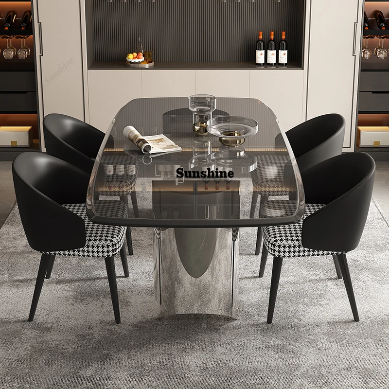 Oval Dining Table Chairs Luxury Glass Modern Kitchen Dining Tables Restaurant Center Mesas De Comedor Furniture