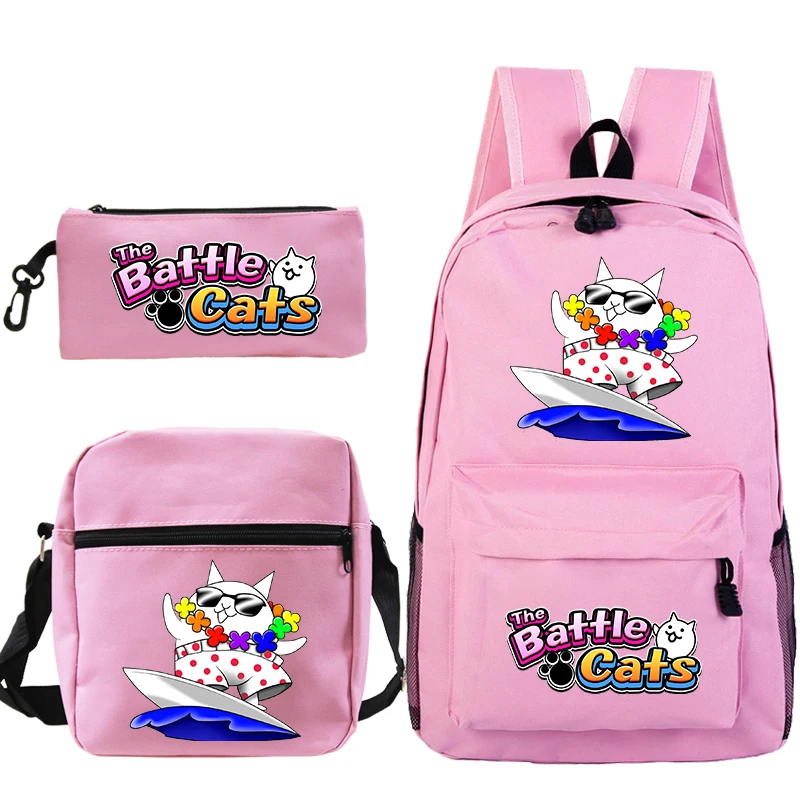 3pcs Set Nylon Backpack The Battle Cats Printing Cartoon School Bag for Boys Girls Kids Large Capacity Backpack Travel Book Bag