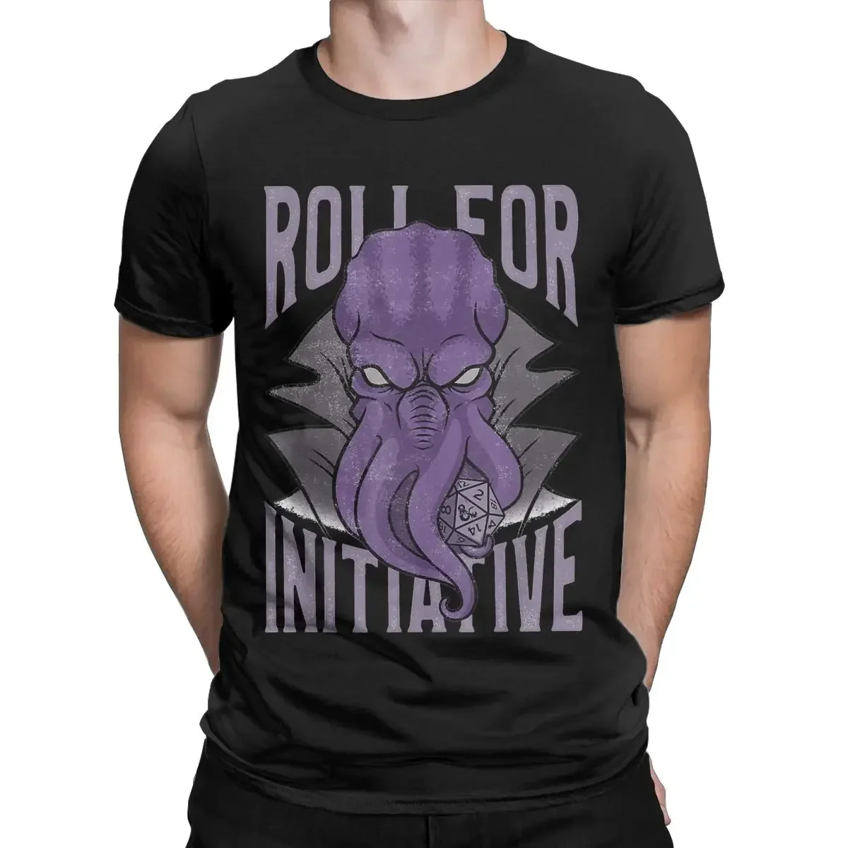 DND Mind Flayer Illithid Roll For Initiative T Shirts Men's 100% Cotton T-Shirt Round Neck Tees Short Sleeve Clothes