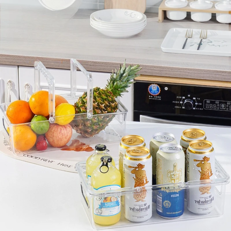 Desktop Book Storage Box Kitchen Stacking Food Grade Transparent PET with Handle Storage Box