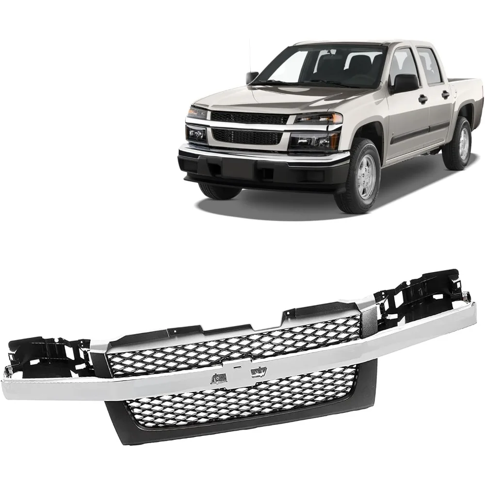 2004-2012년형 쉐보레 콜로라도 호환 다크 그레이 메쉬 인서트 그릴 (크롬 센터 몰딩 바 포함)