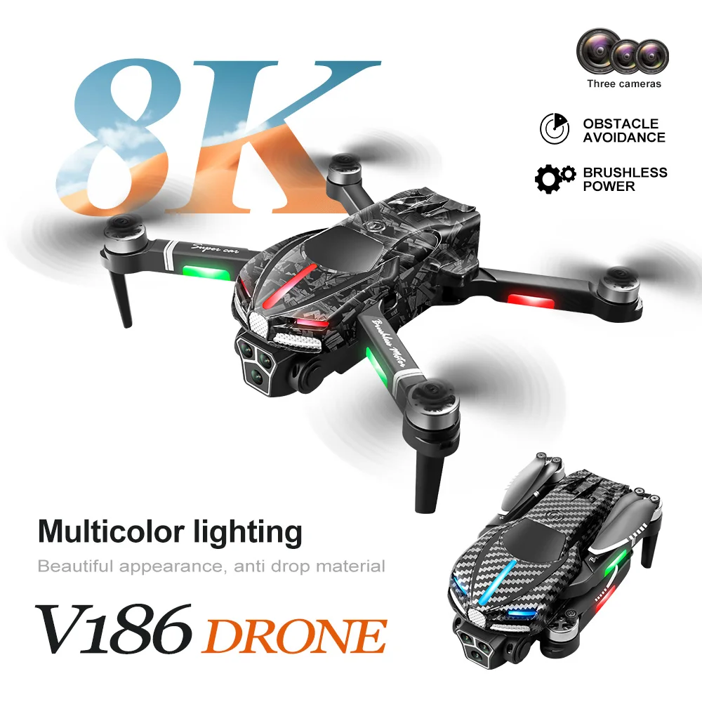 

V186 Drone 6k/8K 2.4G Brushless Optical Flow Obstacle Avoidance Aerial Drone GPS Holiday Birthday Gifts for Adults Children Toy