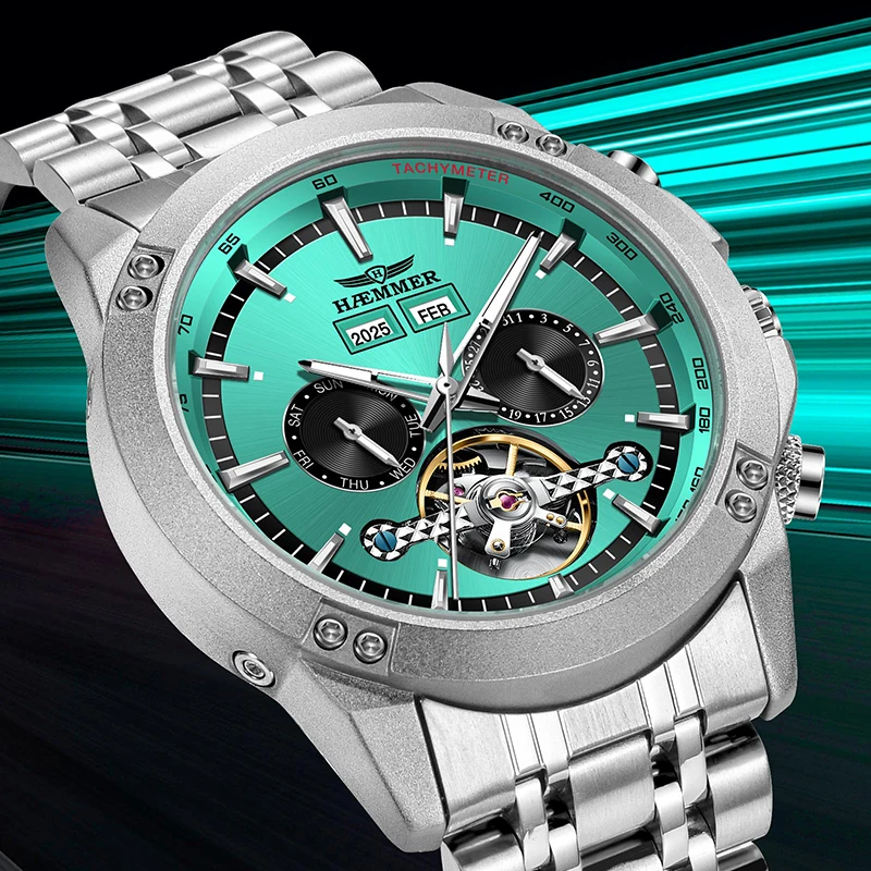 

HAEMMER Top Men's Stainless Steel Fully Automatic Multifunctional Mechanical Watch Luxury Men's Waterproof Watch