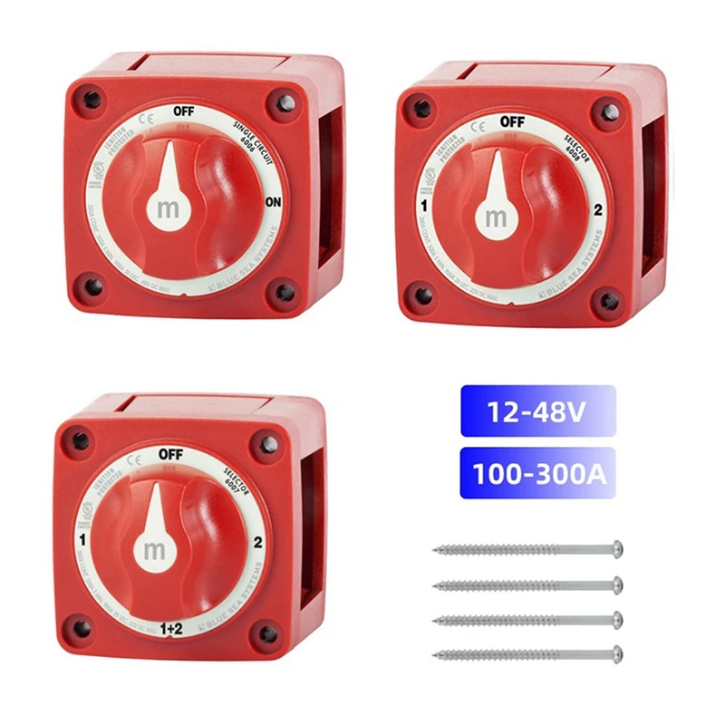 Mini Switch Cut On/Off Marine Boat 12-48V 100-300A Battery Switch Isolator Disconnect Rotary, Selector 3 Position