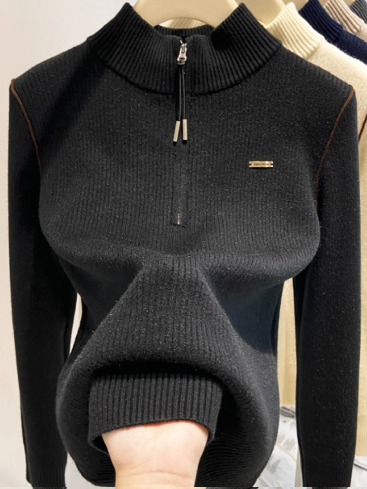 

Зимний вязаный свитер Thiened Fce f на молнии, женский модный M с внутренним воротником-стойкой, теплое термодлинное пальто све