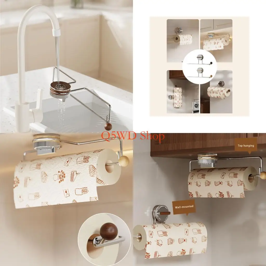 

Q5WD Suction Cup Roll Paper Holder Rack Plastic Wrap Organizers Kitchen Accessories