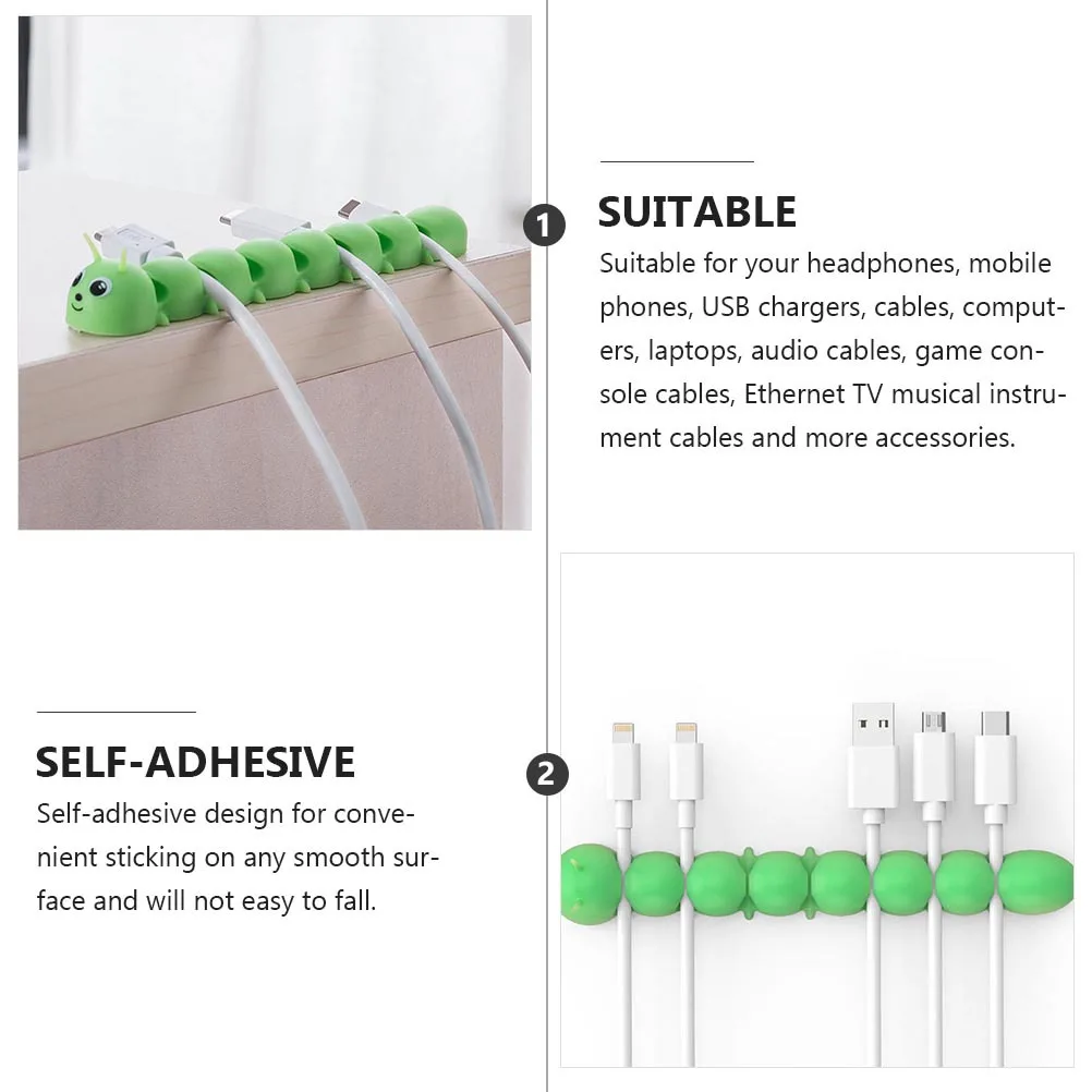 Enrolador de cabo de silicone em forma de lagarta, organizador de dados durável verde para fones de ouvido, carregadores usb, acessórios para laptops, 1 peça