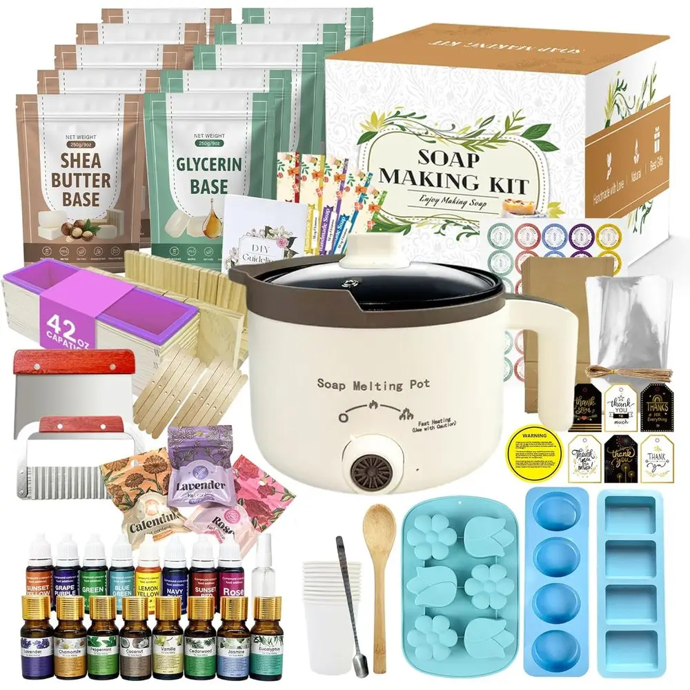 

Deluxe Mg Kit or Adults DIY s, DIY Mg Supplies Kits with Melting Pot, Natural Base, 8 ential Oils, 8 Dye