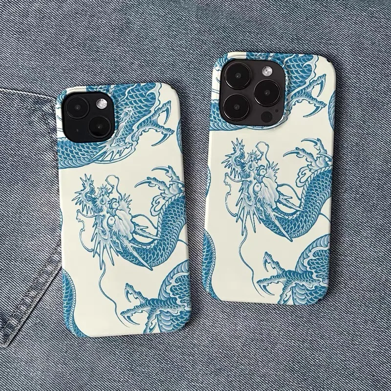 Ins الكورية الأزرق رسم التنين قضية الهاتف آيفون 16 15 14 13 12 11 برو ماكس X XS XR XSMax 7 8 زائد لامعة فيلم الصلب غطاء الكمبيوتر #3