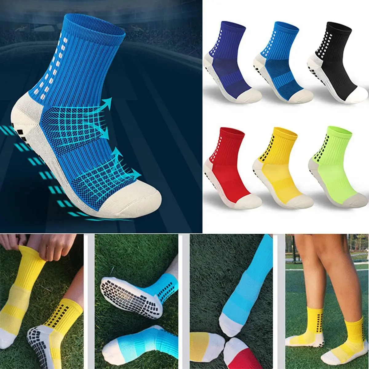 2 Pairs Set Men Grip Soccer Socks and Knee Pads Calf Sleeves Adult Youth Non Slip Leg Shin Guards for Basketball Football Sports