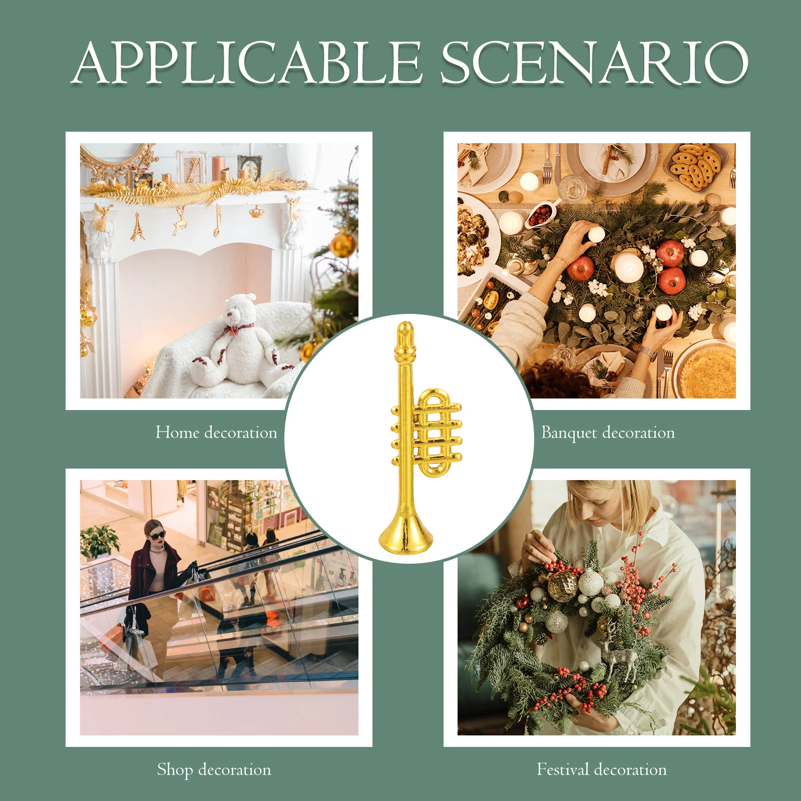 

10Pcs Shatterproof Trumpet Christmas Tree Musical Instrument Ornaments Xmas Hanging Decoration for Party Home Store