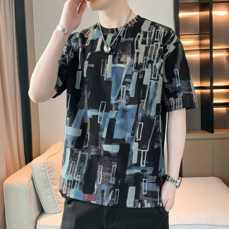 

Новая мужская летняя футболка свободного кроя с коротким рукавом и принтом, повседневная, модная, в уличном стиле ​