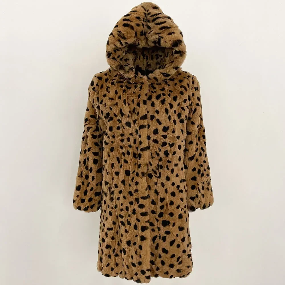 OFTBUY-abrigo de piel de conejo Natural con capucha, abrigos cálidos de invierno para mujer, prendas de vestir exteriores, chaqueta de piel auténtica, abrigo largo de invierno de lujo 2025