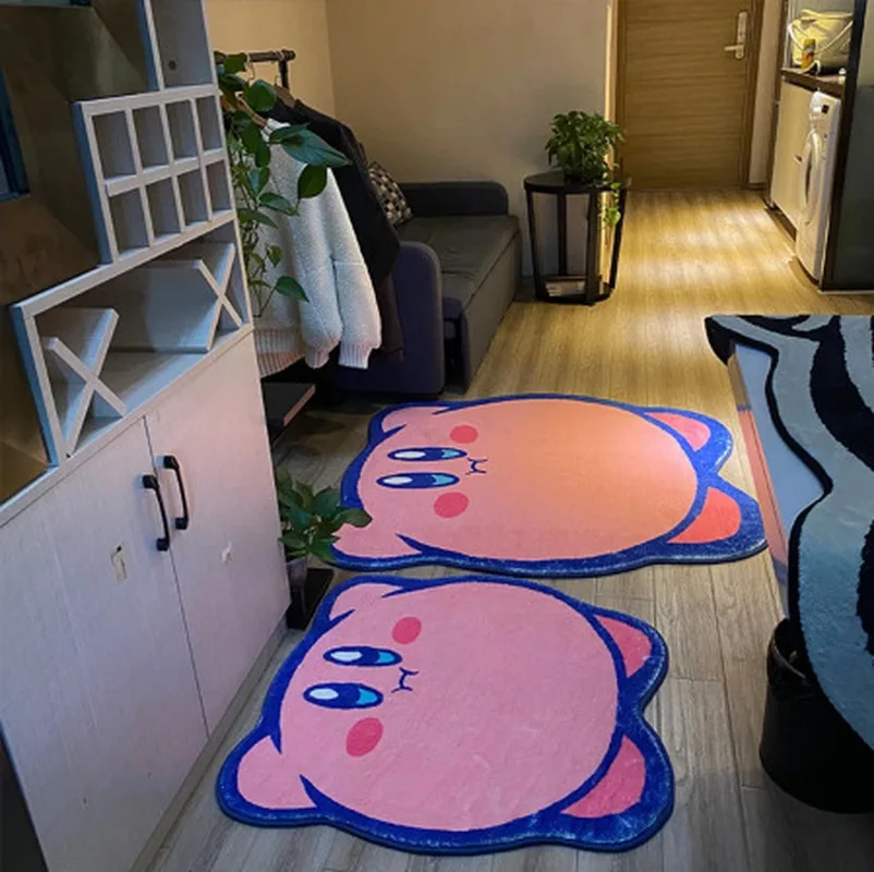 60/80cm Kirbys Kawaii Pink Carpet Game Peripheral Mat Rugs Bathroom Children's Room Decor Mat Home Non-slip Doormat For Girls