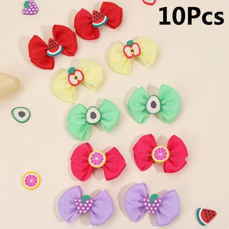 ncmama 10Pcs/set Avocado Hair Bow Clips Cartoon Fruit Hairpin for Baby Girls Cute Handmade Barrettes Summer Hair Accessories