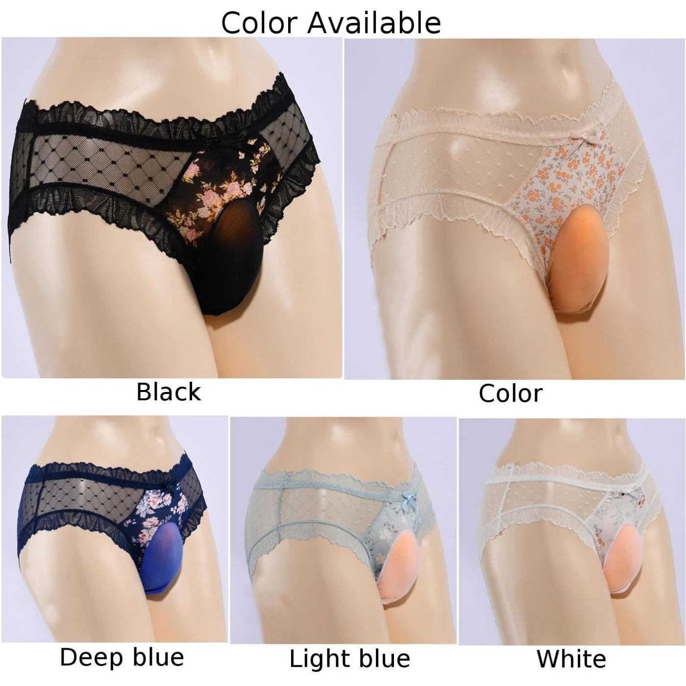 Mens Lingerie Sissy Pouch Panties Print Lace Sheer Briefs Gay Transparent Lingerie Ruffles Underwear Convex Pouch Underpants