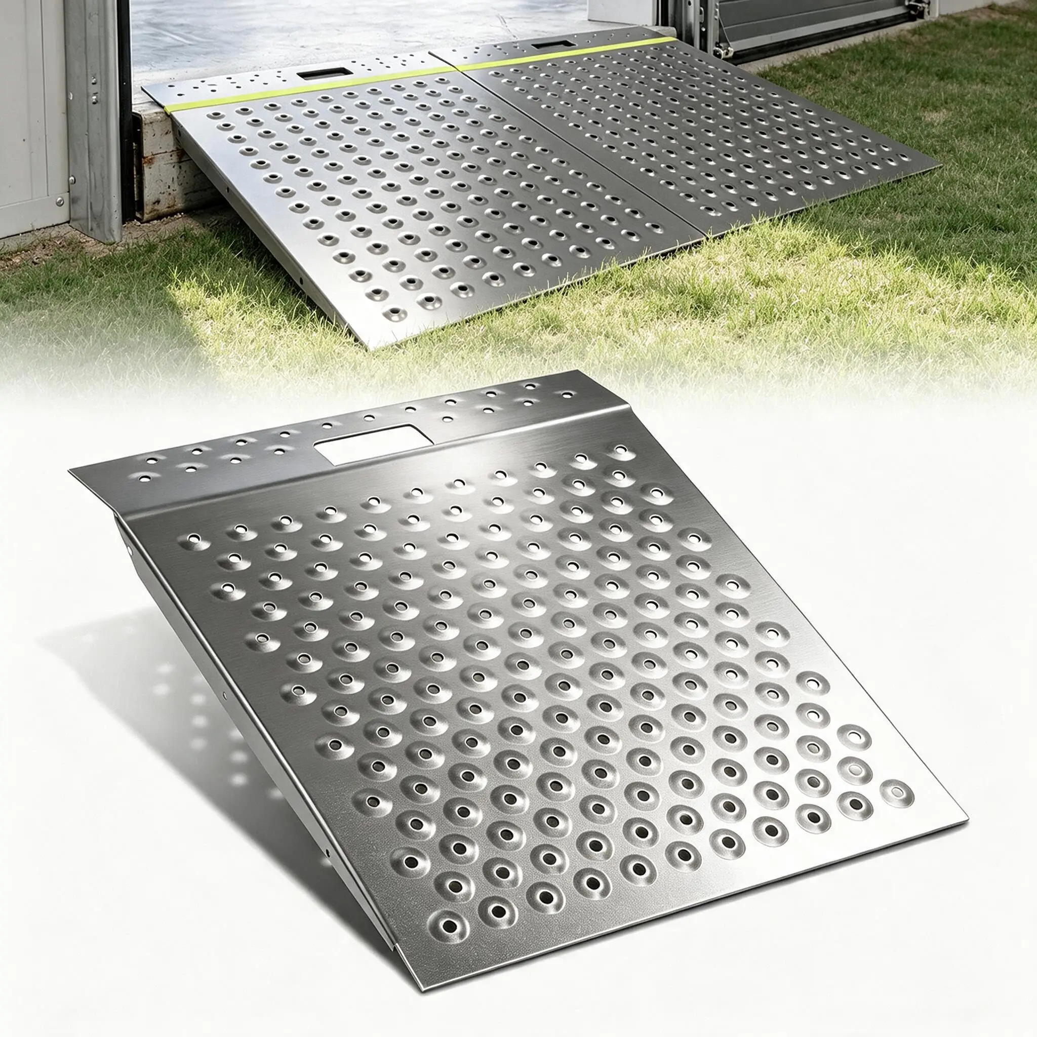 Heavy-Duty 29x24 Inch Steel Motorcycle Loading Ramp – 750 lbs Capacity, Anti-Slip Punched Surface, Portable for UTV/Snow Blower/Lawn Mower – Black, Single Pack