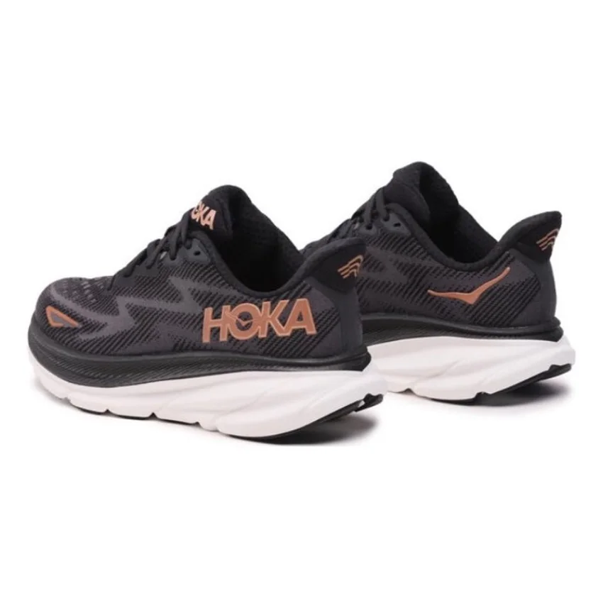 Hoka One One Clifton 9 حذاء رياضي للمشي باللون الأسود والنحاس والأبيض والركض حذاء رياضي كاجوال للنساء والرجال