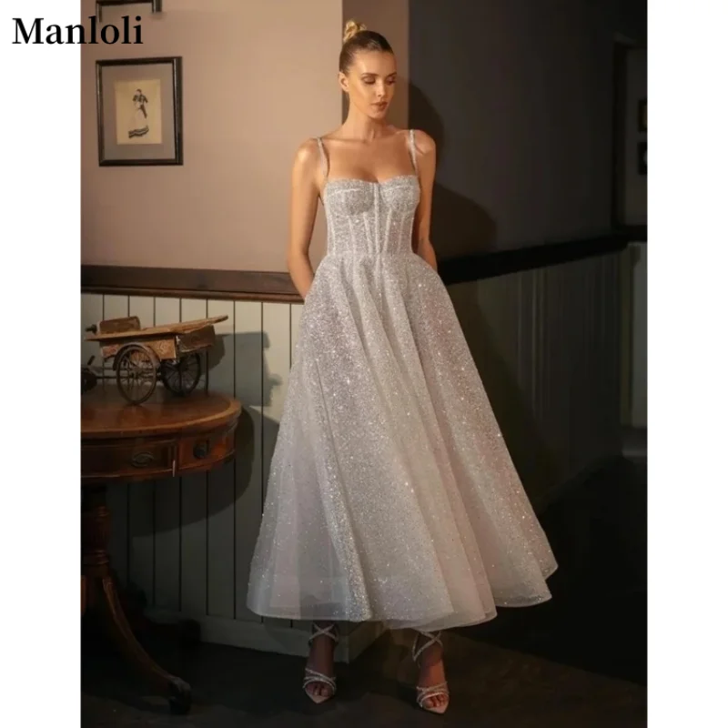 

Elegant Sweetheart Sparkling Strap Ball Dress A-line Ankle Length Princess Birthday Dress Wedding Party Dress Customization