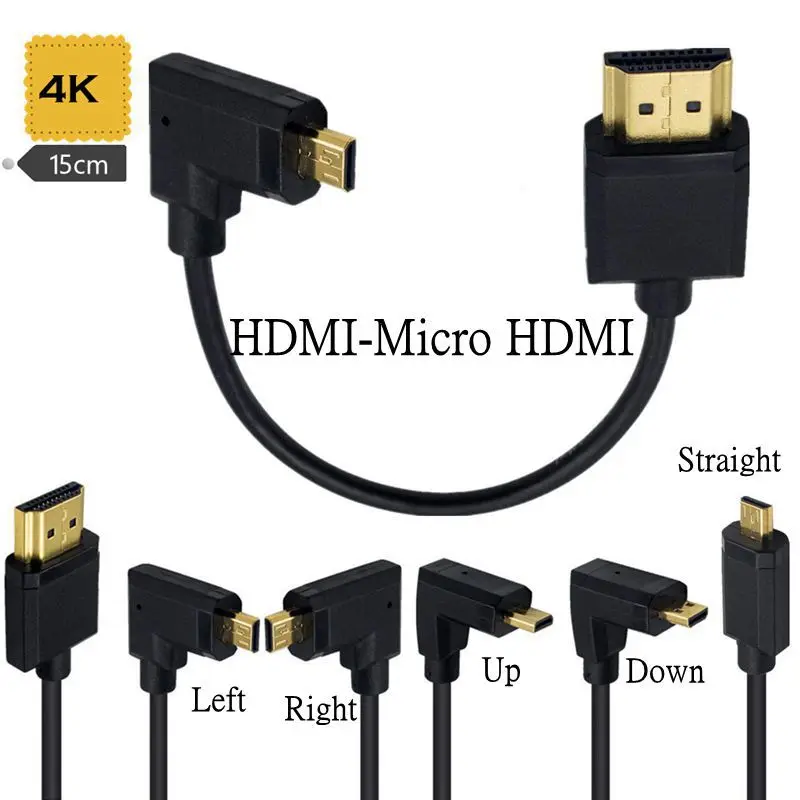 15CM OD 3.0mm Super miękki, kompatybilny z Micro HDMI i Mini Micro HDMI męski kabel cienkie krótkie 2.0V 2k 4k Hd @ 60hz lekki przenośny