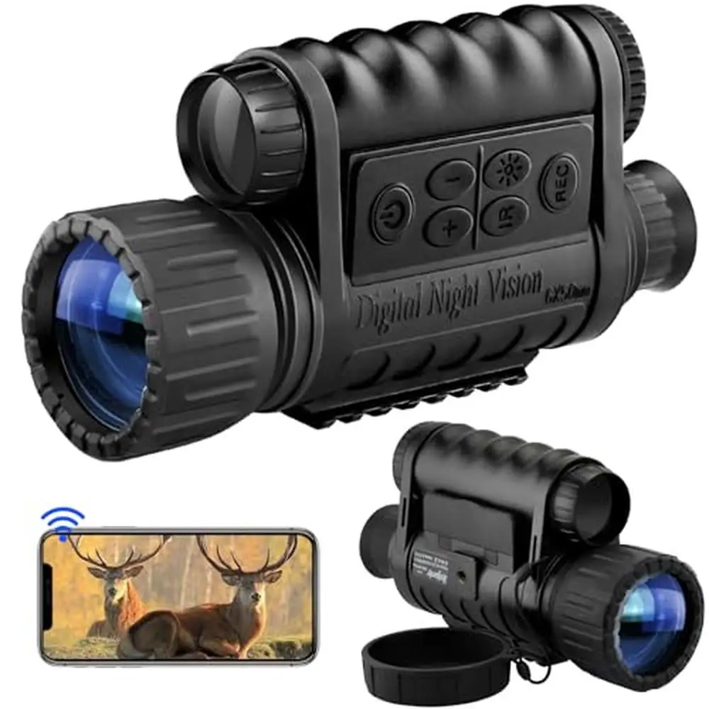 WiFi Night Vision Monocular 32G HD Infrared Camera Telescope 12MP 5X Digital Zoom 3280ft Viewing Range Cube Design Hand Strap