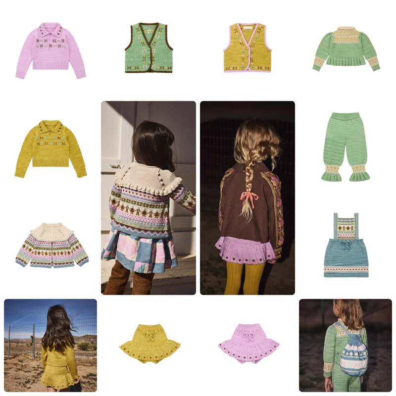 PRE-SALE(ship in Oct.) 2026 MP Vest Dress Winter  Girl Knitted Cardigan Kids Pants Children's Sets Skirts Embroidery Sweaters