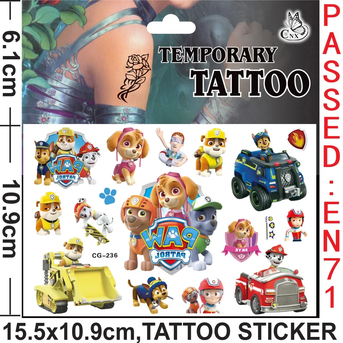 Paw Patrol Series Rocky Rubble Everest Tattoo Sticker Lovely Body Art Fake Tatoo Temporary Waterproof Taty view 4