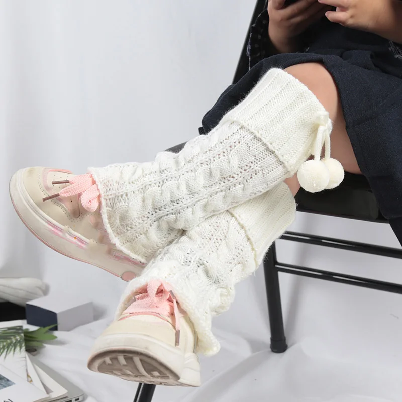 ถุงเท้าเด็กผู้หญิงแบบถักลายบิดสไตล์โลลิต้า ปี 2026  ถุงเท้ากันหนาวสำหรับเด็ก  ผ้าคลุมเท้าสำหรับฤดูใบไม้ผลิและฤดูใบไม้ร่วง  ถุงเท้าน่ารักแบบพองๆ