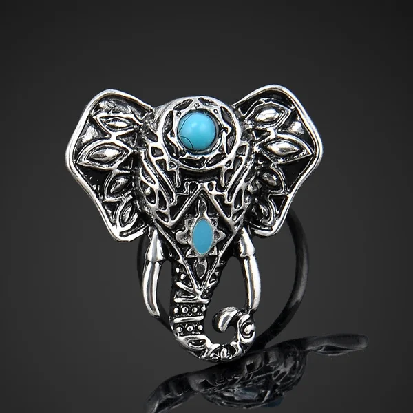 Europe and The United States Hip-hop Imitation Issue Molding Elephant Geometric Ring Vintage Bohemian Ethnic Wind Finger Ring