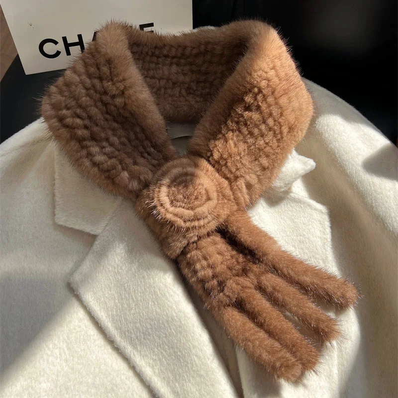 

Women's Hand Woven 100% Mink Fur Scarf With Natural Warmth Floral Tassel Mink Fur Scarf For Women's Winter Luxury Mink Fur Scarf