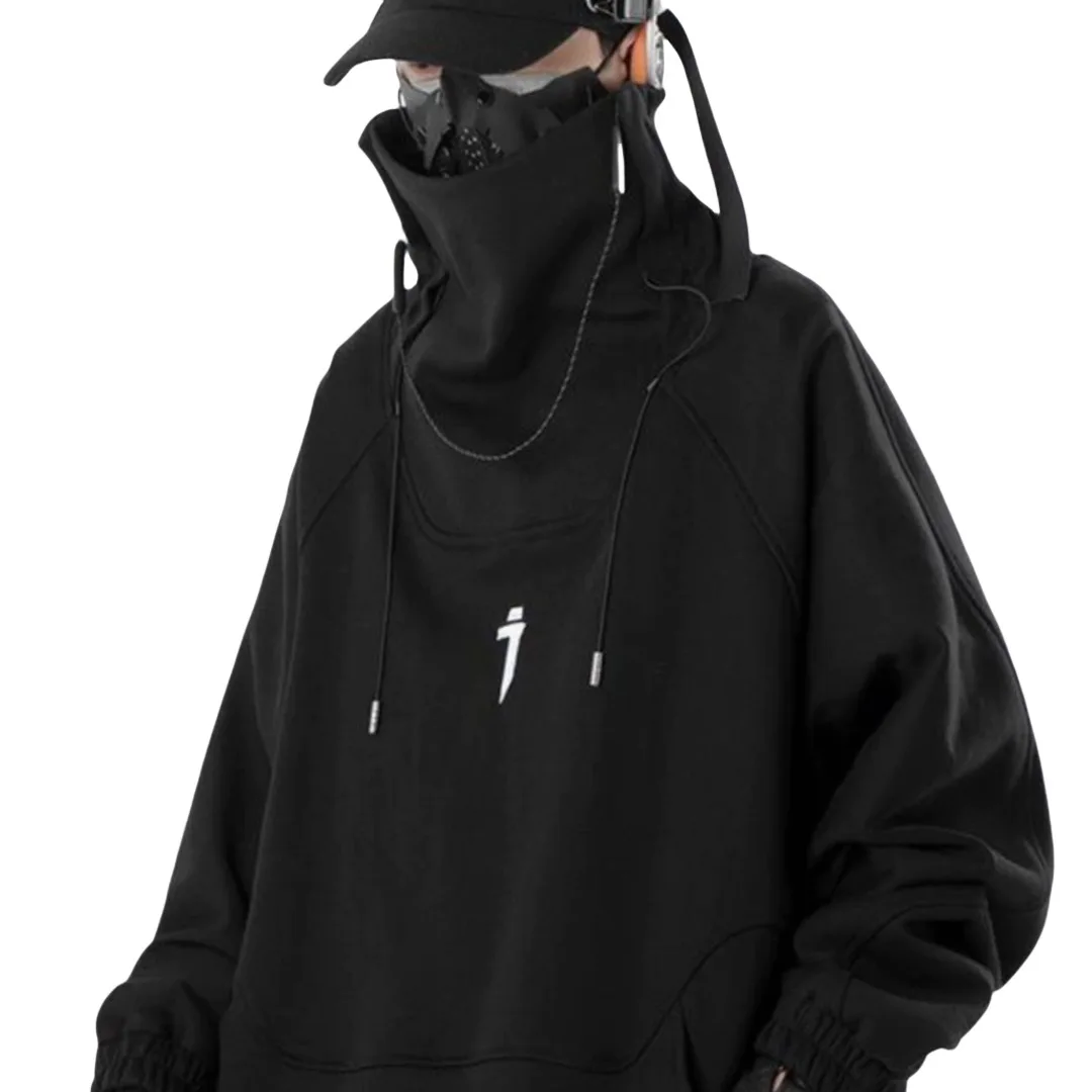 Autumn Winter 300lbs Plus Size Men's Street Dance Hip Hop Turtleneck Techwear Hoodie   Long Sleeve Loose Stand Collar
