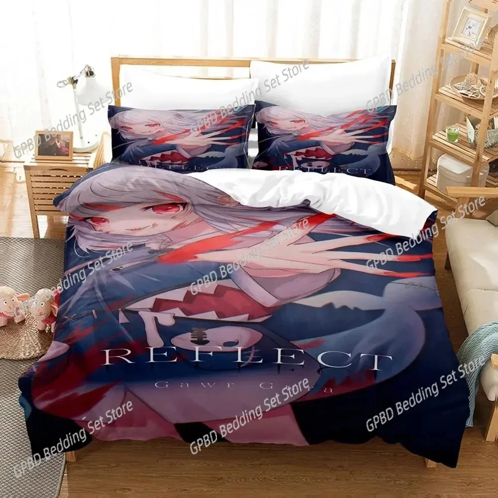 

Gawr Gura Reflect Fanart holoMyth Bedding Set 3D Printed Suitable for Bedroom Duvet Cover Set With Pillowcases Kids Home Textile