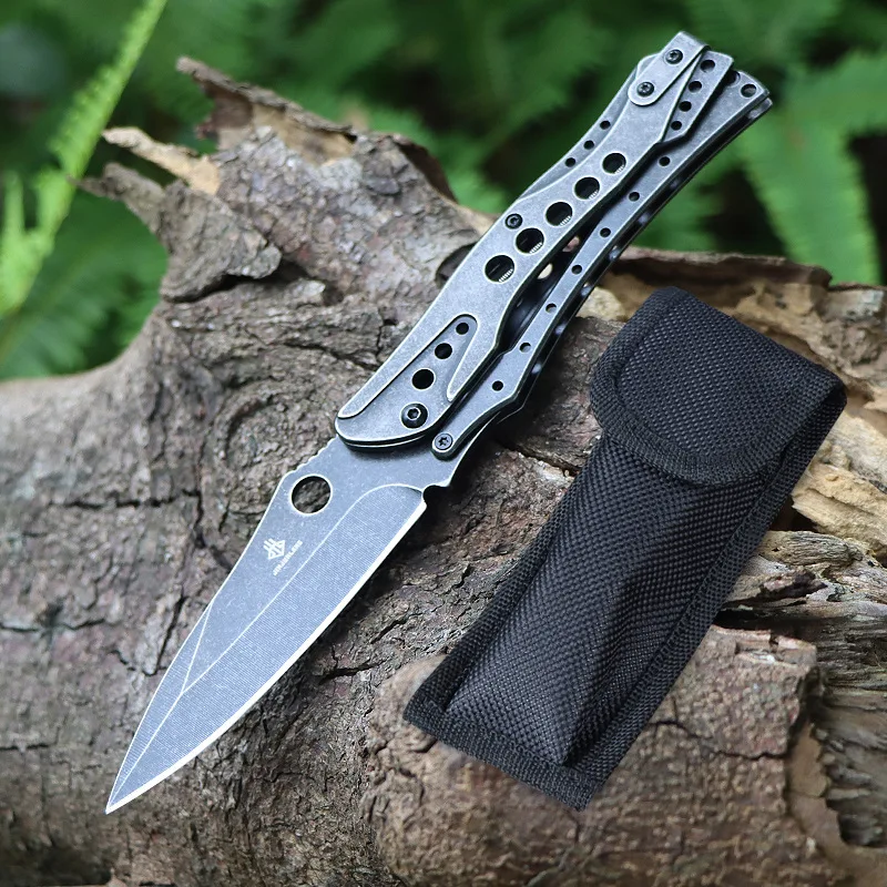 Mechanical folding knife 5cr13mov blade stainless steel handle tactical hunting camping bag EDC survival tool knife