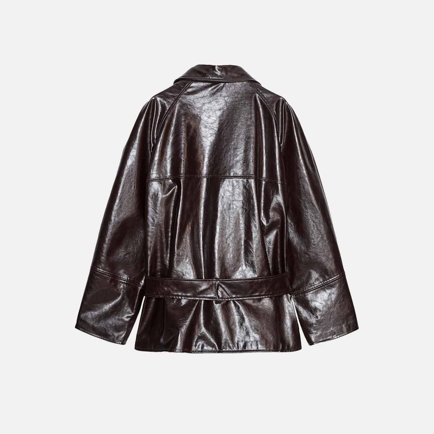 معطف جديد لخريف 2025 من Faion ort بطول الجلد Jaet للنساء ذو طابع شخصي طويل Sve بياقة مقلوبة Z للتنقل Sle