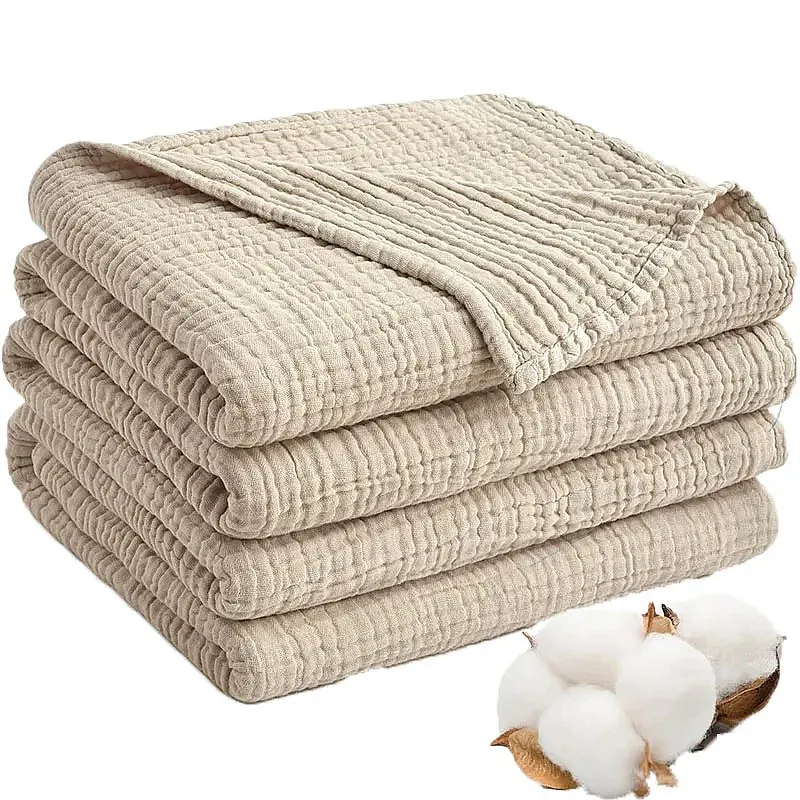 Cotton Muslin Throw Blanket Large 6 Layer Breathable Lightweight Soft Gauze Blanket for Adults Summer