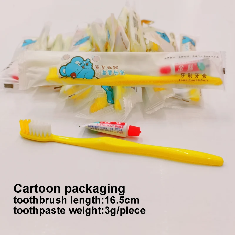 Free Shipping Common Yellow Hotel Supplies Travel Dental Disposable Toothbrush and Toothpaste Kit